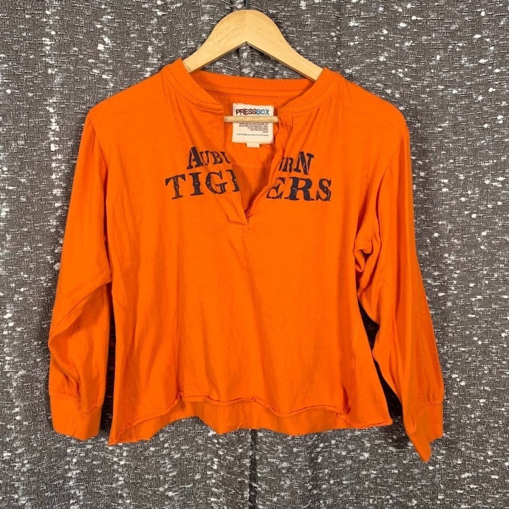 Vintage‎ Auburn University Orange Shirt Split Neck Press Box Women's Medium
